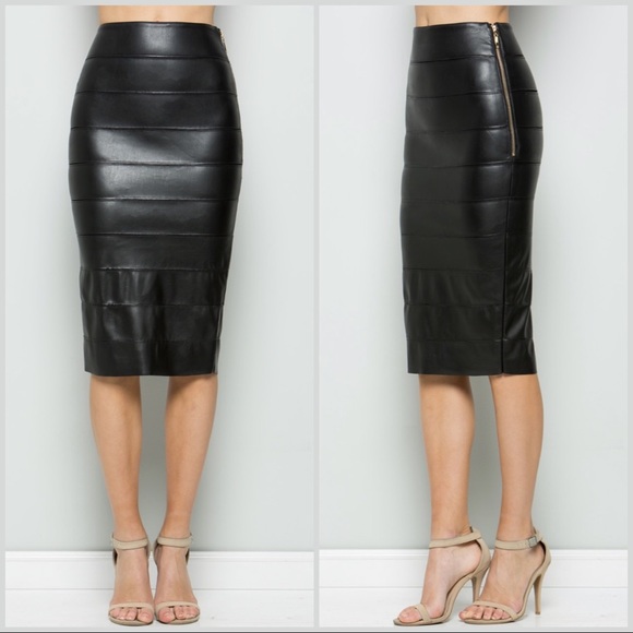 Last 1 - Small Faux Leather Midi Pencil Skirt - Picture 3 of 4